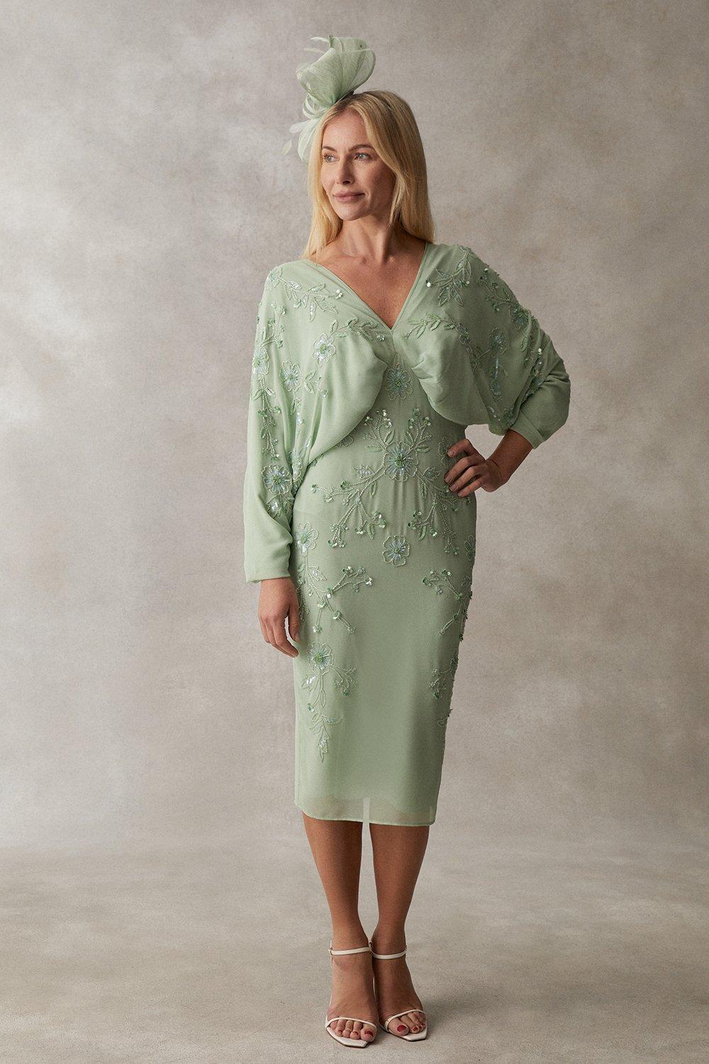 Платье-кимоно-миди с V-образным вырезом и бисером Coast, зеленый
