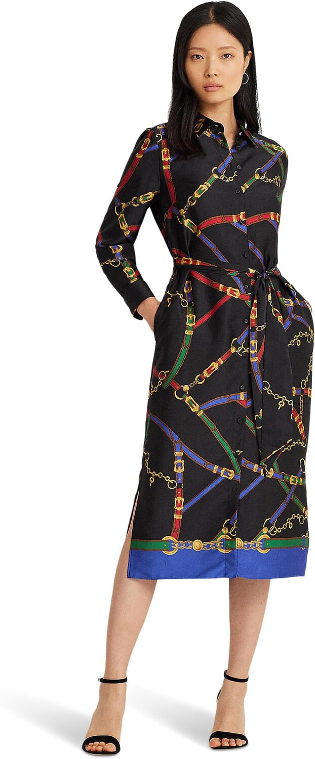 

Платье Lauren Ralph Lauren Belting-Print Twill Shirtdress, цвет Black/Blue/Multi
