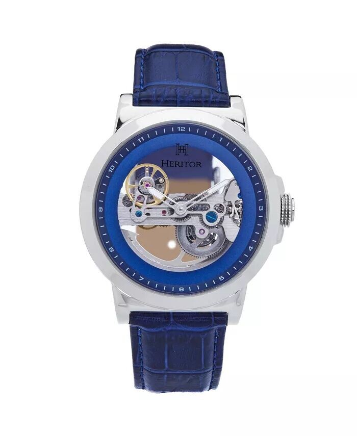 

Мужские кожаные часы Xander - серебристый/синий, 45 мм Heritor Automatic, синий