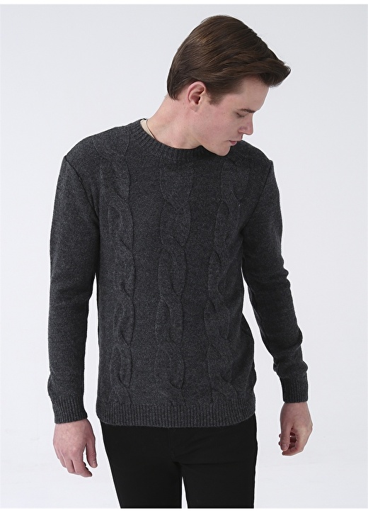 Однотонный мужской свитер антрацитового цвета с круглым вырезом Fabrika Comfort