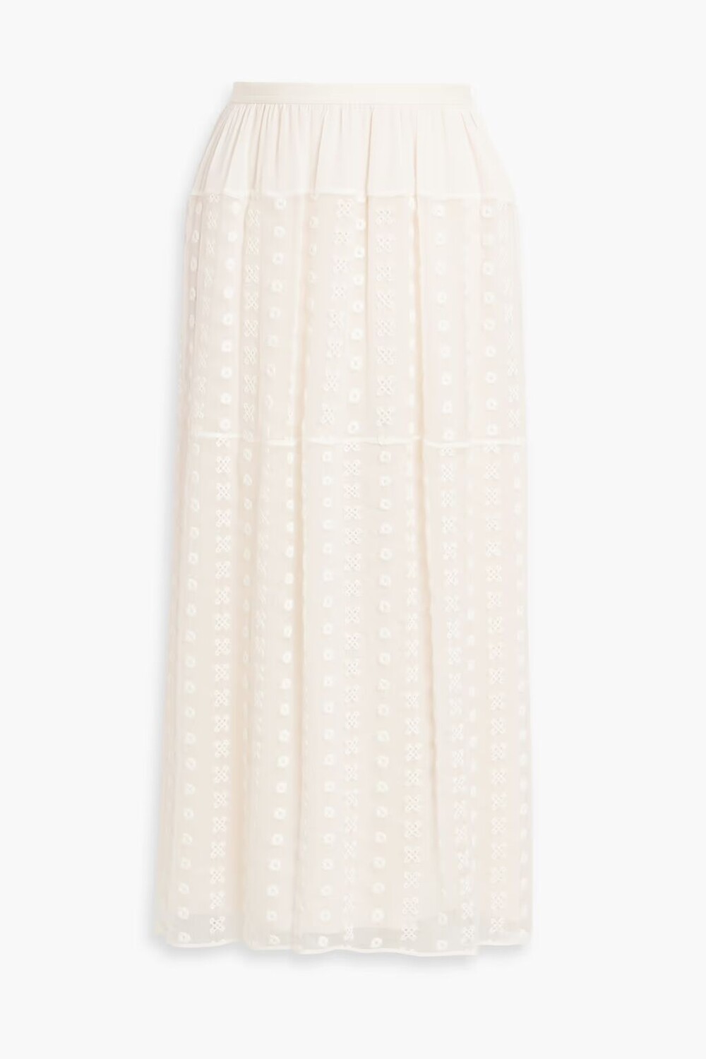 

Юбка миди из шелкового крепона Broderie anglaise Chloé, слоновая кость
