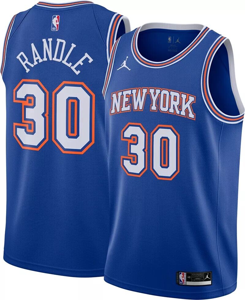 Мужская синяя майка Jordan New York Knicks Julius Randle #30 Dri-FIT Swingman 2021 news men s america basketball jersey new york rj barrett julius randle ewing knicks embroidery with team logo t shirt