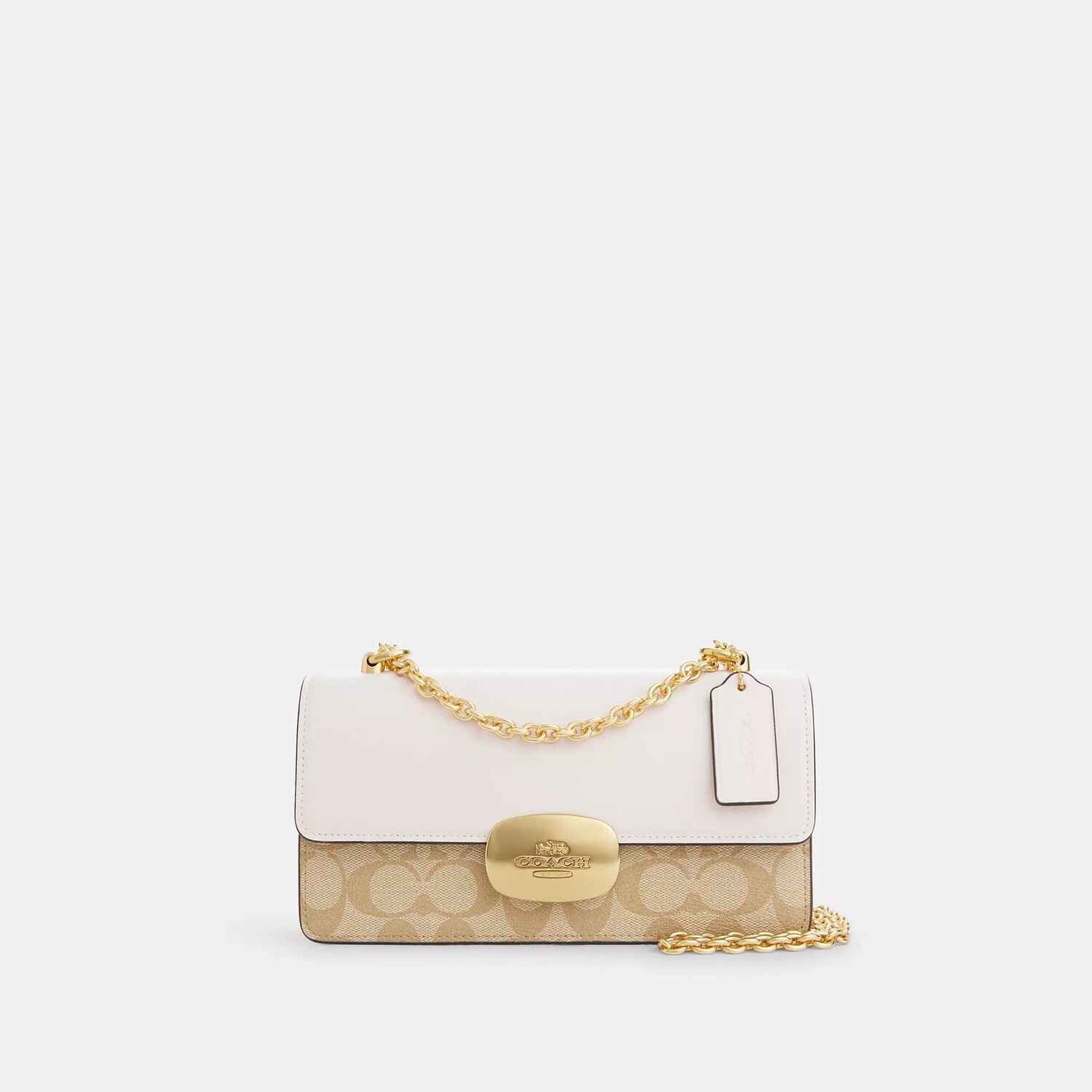 

Сумка через плечо с клапаном из фирменной парусины Coach Outlet Eliza, цвет Gold/Light Khaki Chalk
