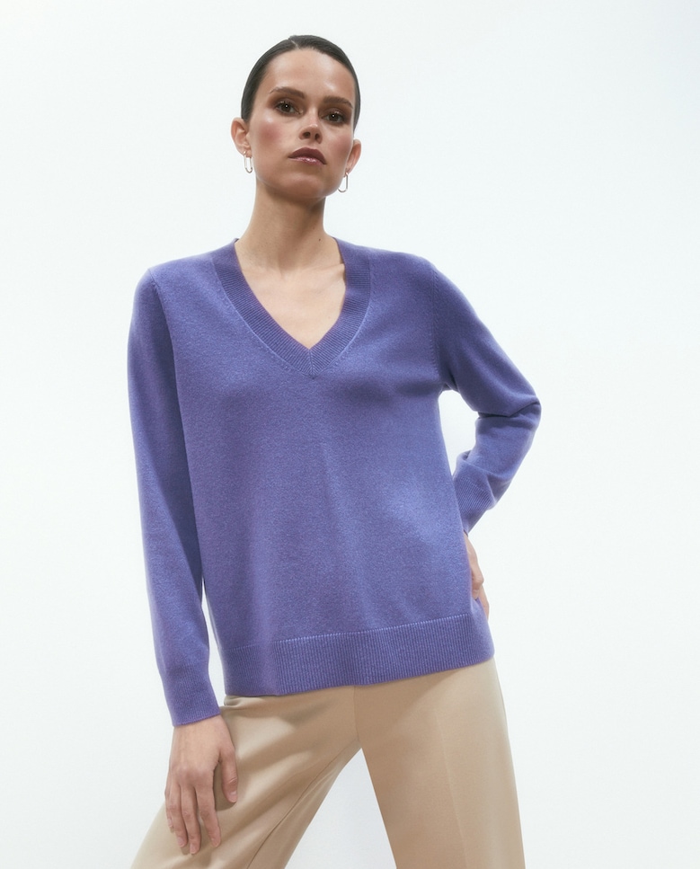 Женский кашемировый свитер с v-образным вырезом El Corte Inglés, фиолетовый женский теплый свитер средней длины однотонный пуловер с v образным вырезом и длинными рукавами осень зима 2023