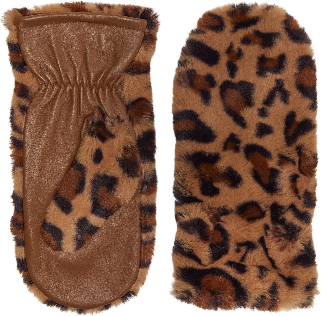 

Перчатки Badgley Mischka Leather Mitten with Faux Fur Trim, цвет Leopard