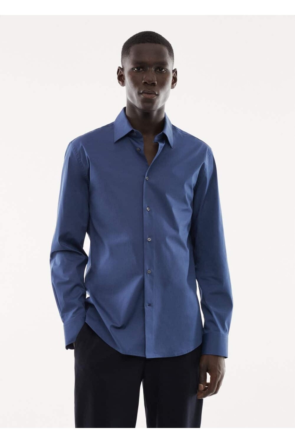 

Хлопковая рубашка Slim Fit стрейч Mango, синий