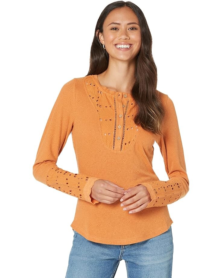 

Топ Miss Me Eyelet Long Sleeve Knit, оранжевый