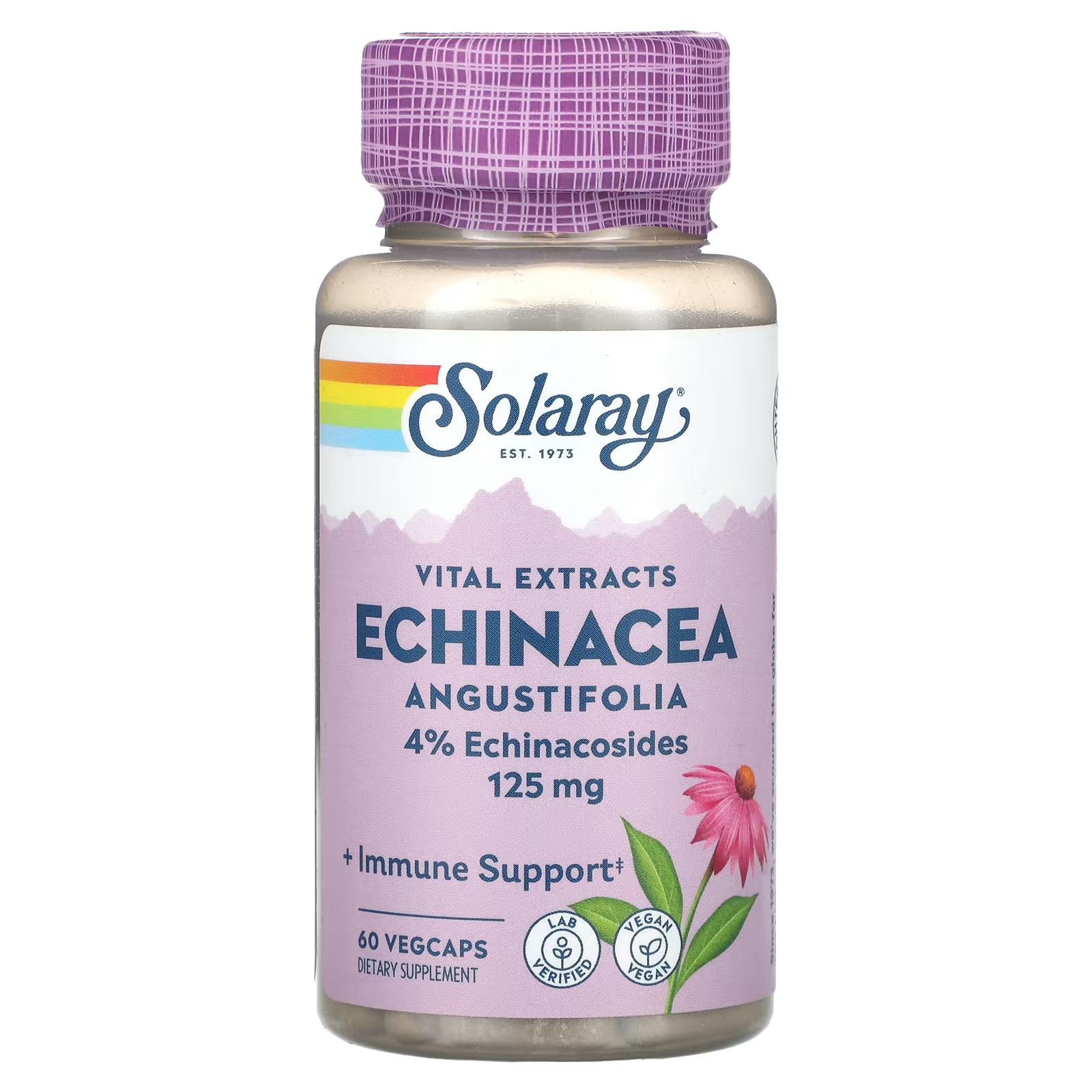 цена Пищевая добавка Solaray Vital Extracts Echinacea Angustifolia 125 мг, 60 растительных капсул