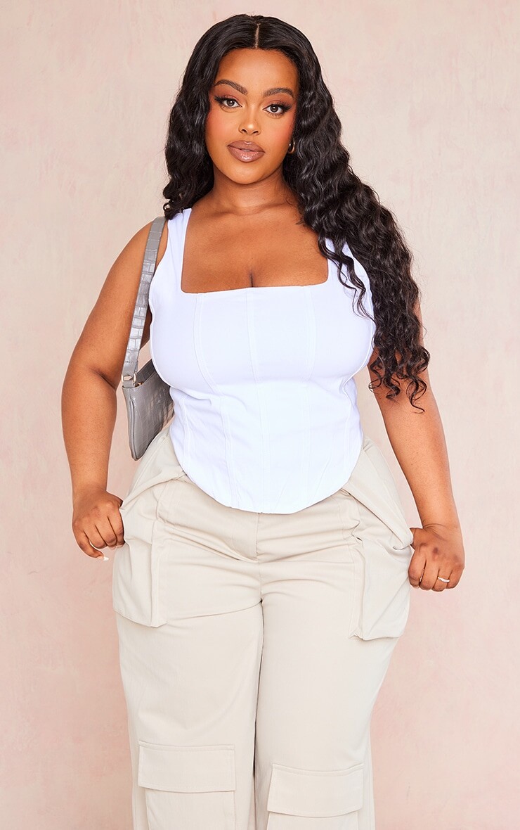 

PrettyLittleThing Белый корсет из эластичной ткани с квадратным вырезом Plus