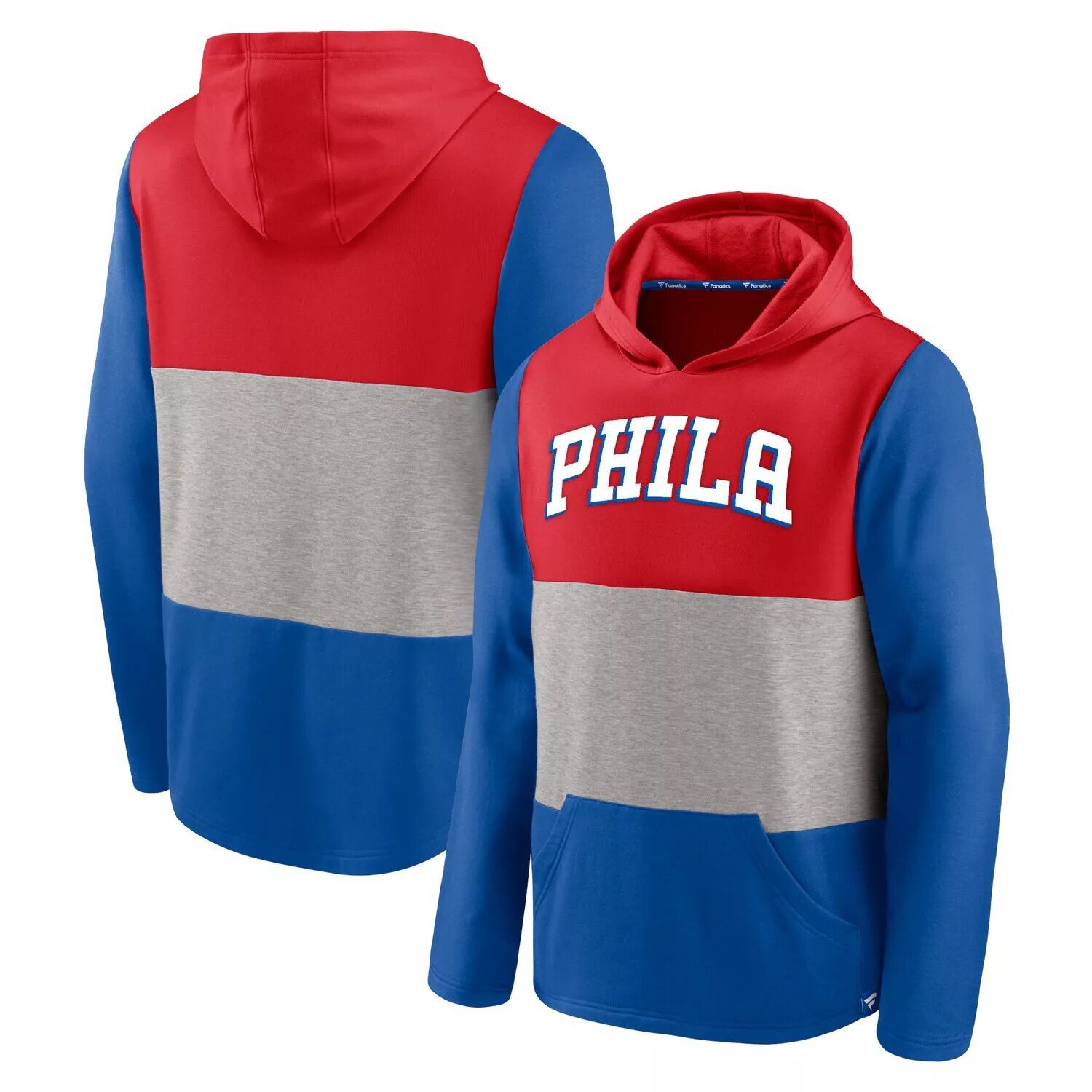 

Мужской удобный красный/королевский пуловер Philadelphia 76ers с линейным логотипом и цветными блоками, толстовка с капюшоном Fanatics