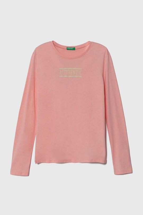 

Детская хлопковая футболка с длинными рукавами United Colors of Benetton, розовый