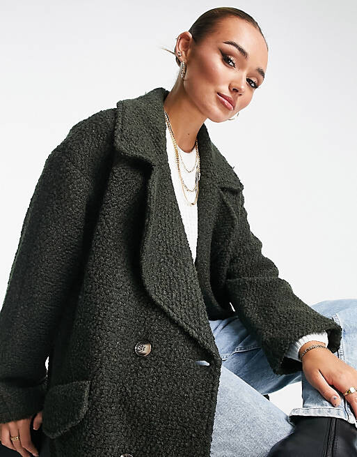 

Элегантное двубортное пальто из смесовой шерсти цвета хаки ASOS DESIGN