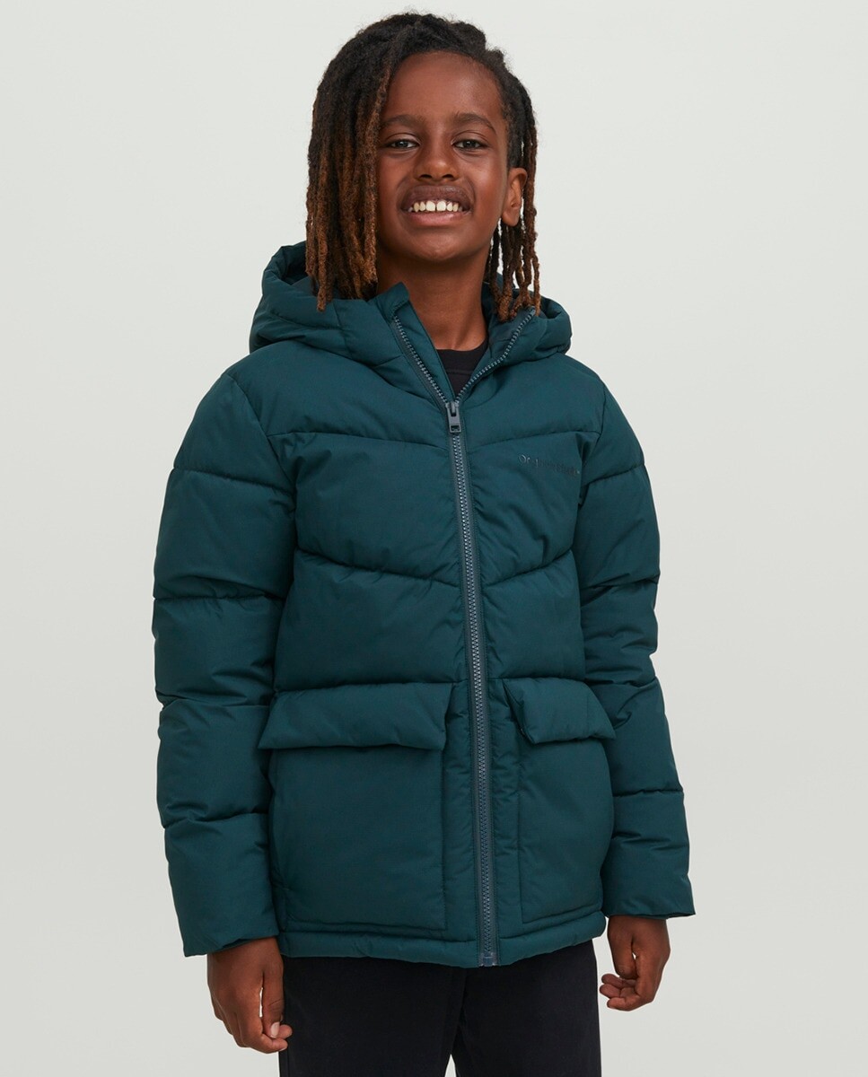 

Длинная утепленная куртка с капюшоном для мальчика Jack & Jones, темно-зеленый