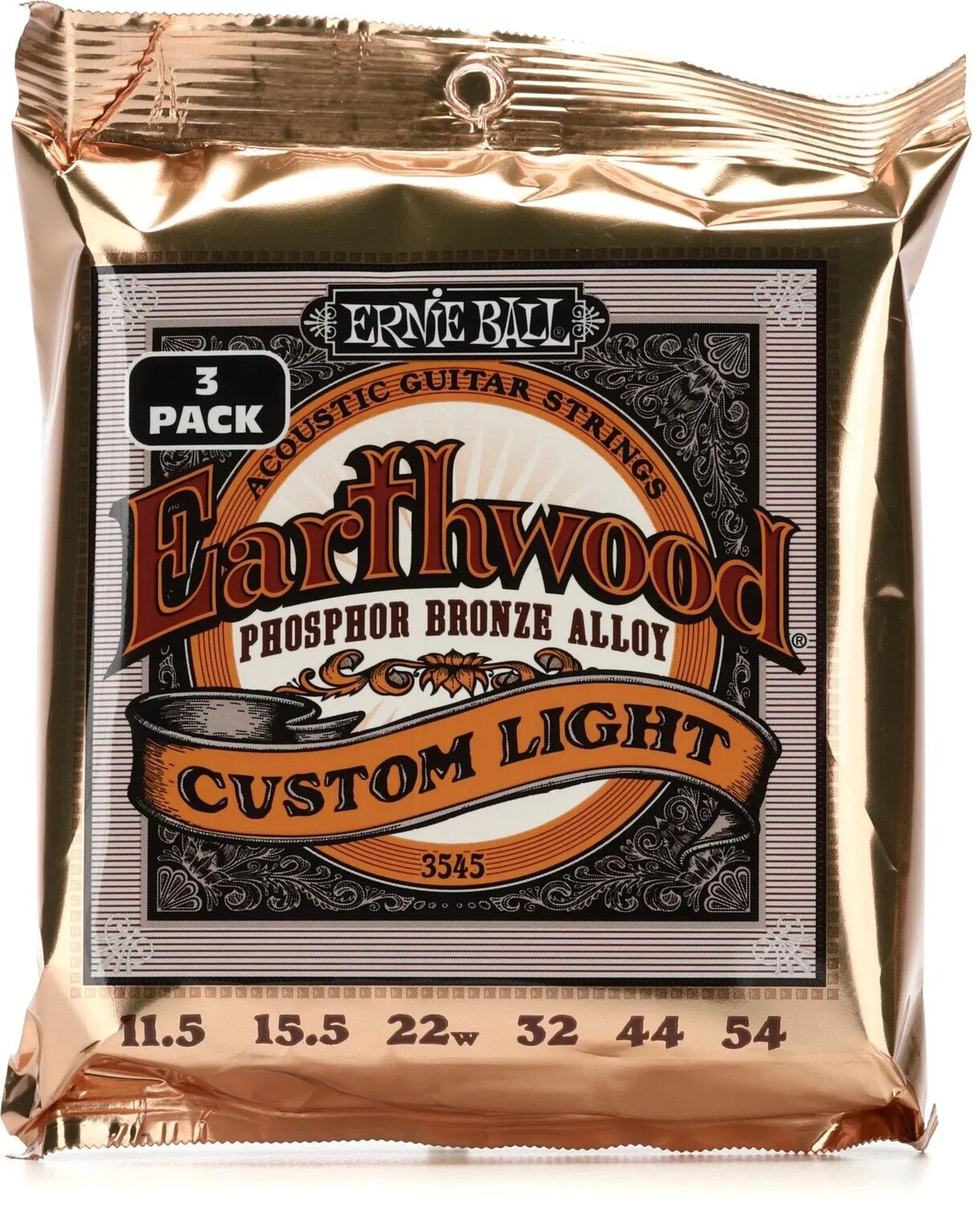 

Струны для акустической гитары Ernie Ball 3545 Earthwood Phosphor Bronze — .0115-.054 Custom Light Factory (3 шт.)