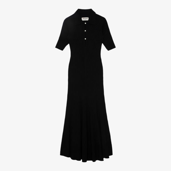 Трикотажное платье макси lysa из смесовой мериносовой шерсти с вырезами Zadig&Voltaire, цвет noir