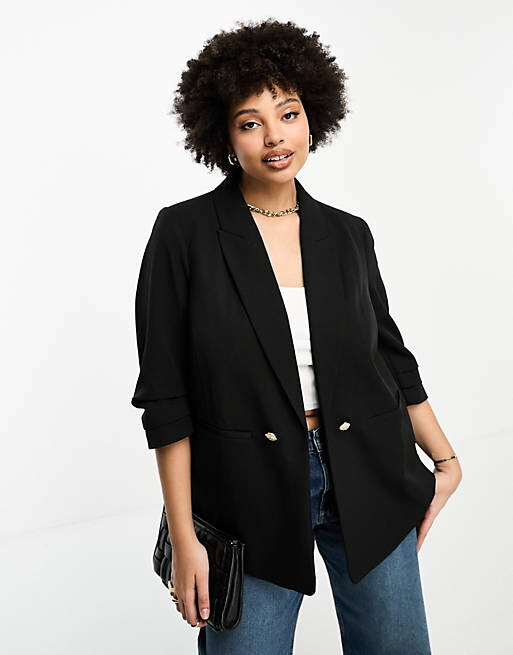 

Черный блейзер с плиссированными рукавами River Island Plus