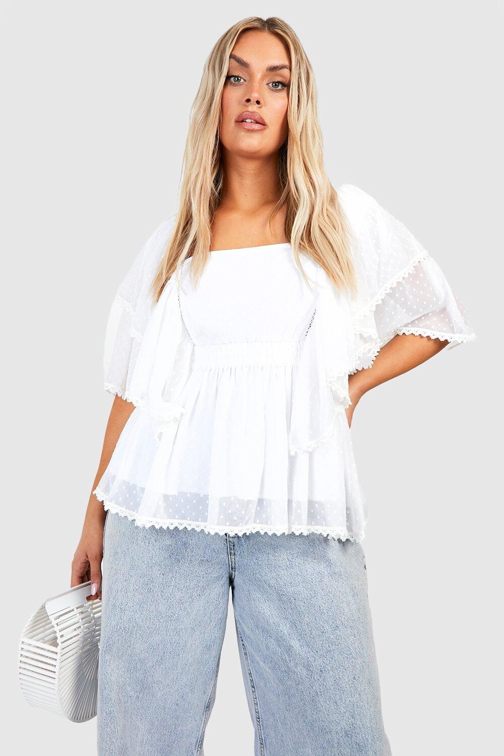 

Топ plus dobby с рукавами и олянами Boohoo, слоновая кость