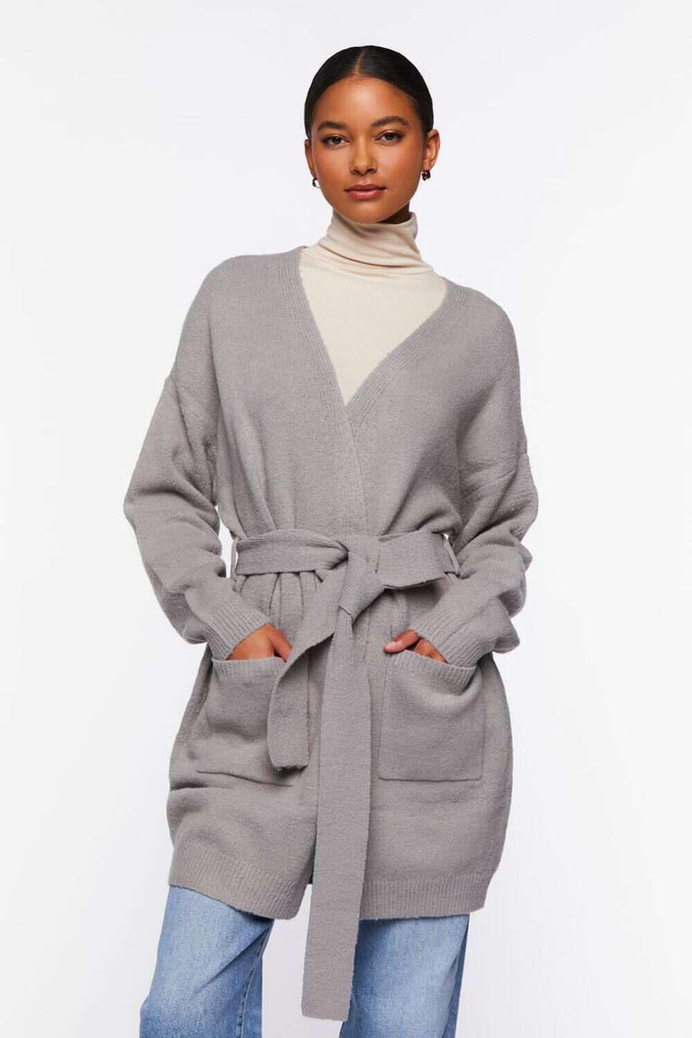

Удлиненный кардиган с поясом Forever 21, серый