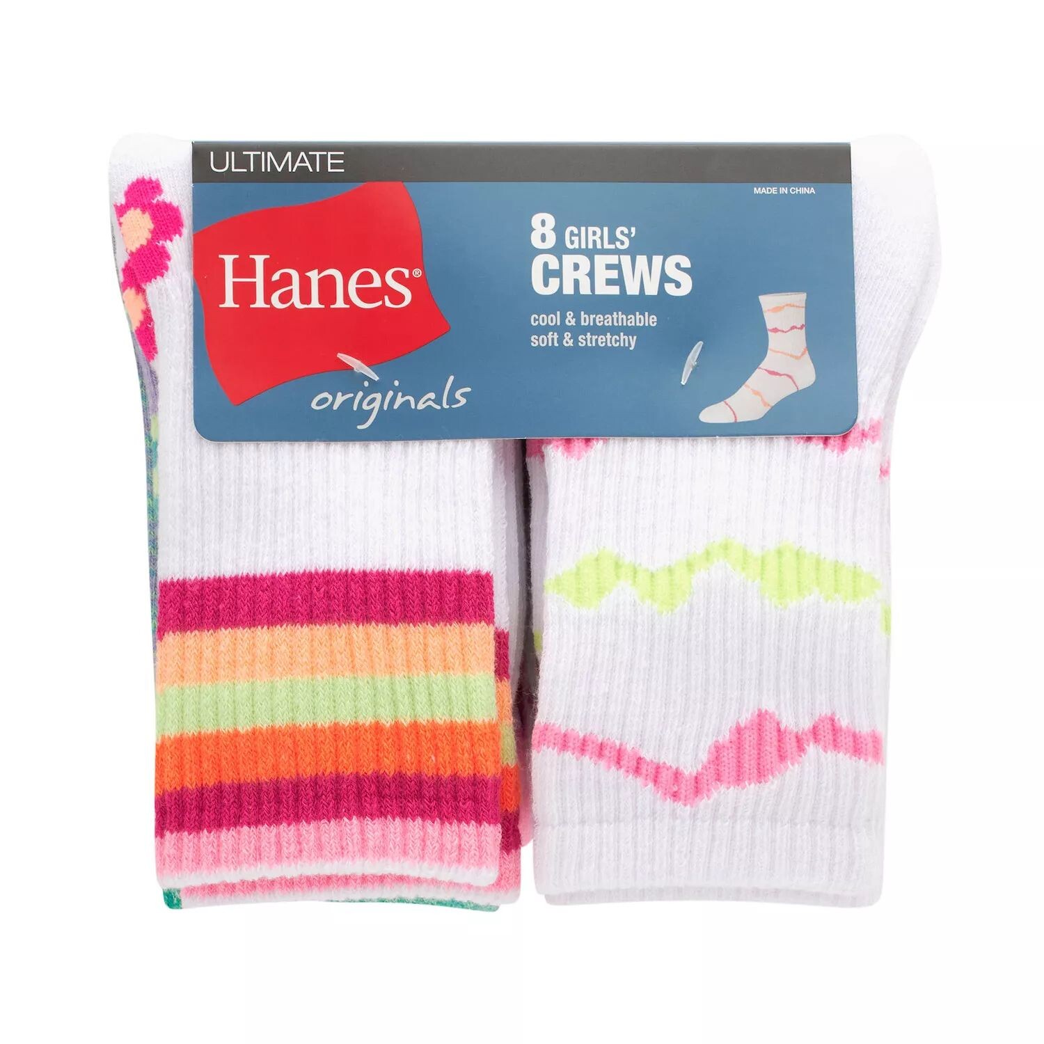 

Комплект из 8 влагоотводящих носков Girls Hanes Originals Ultimate Hanes