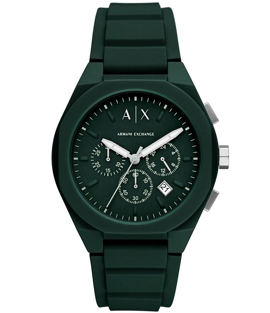 

Мужские часы Armani Exchange Rafael Chronograph с зеленым силиконовым ремешком, зеленый