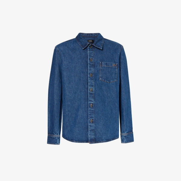 Джинсовая рубашка с прямым воротником и накладными карманами Apc, синий