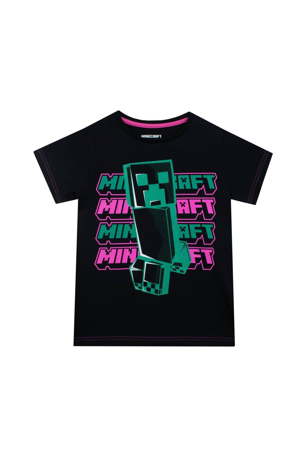 Блестящая футболка Minecraft, черный светильник minecraft creeper icon