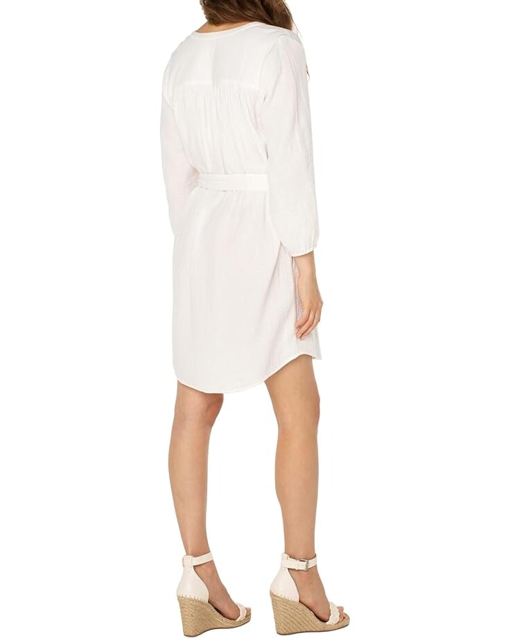 

Платье Liverpool Los Angeles 3/4 Sleeve Button Front Gauze Shirtdress, белый