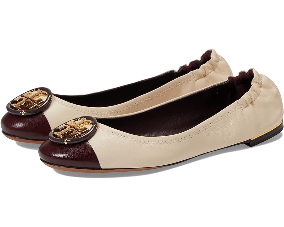 

Балетки Tory Burch Multi Logo Cap-Toe Ballet, цвет New Cream/Plum