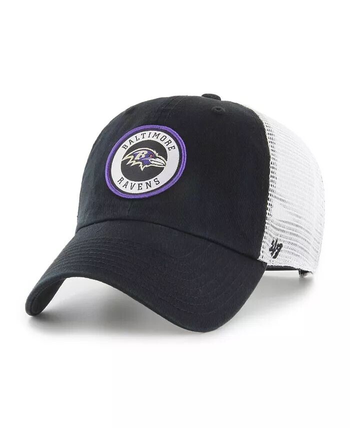 

Мужская черно-белая кепка Baltimore Ravens Highline Clean Up Trucker Snapback '47 Brand, черный