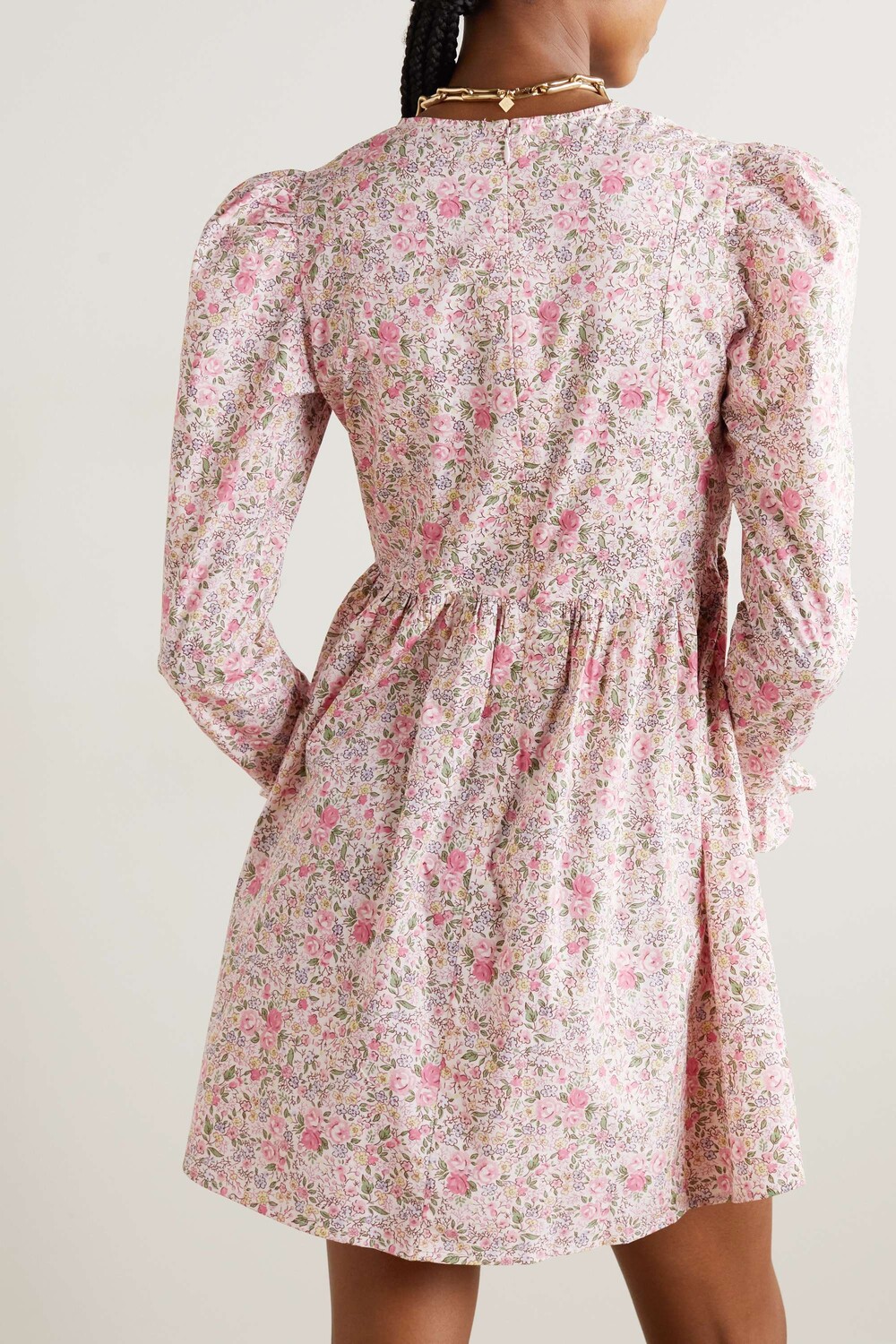

BATSHEVA + платье мини Laura Ashley с оборками и цветочным принтом из хлопка и поплина, пастельный розовый