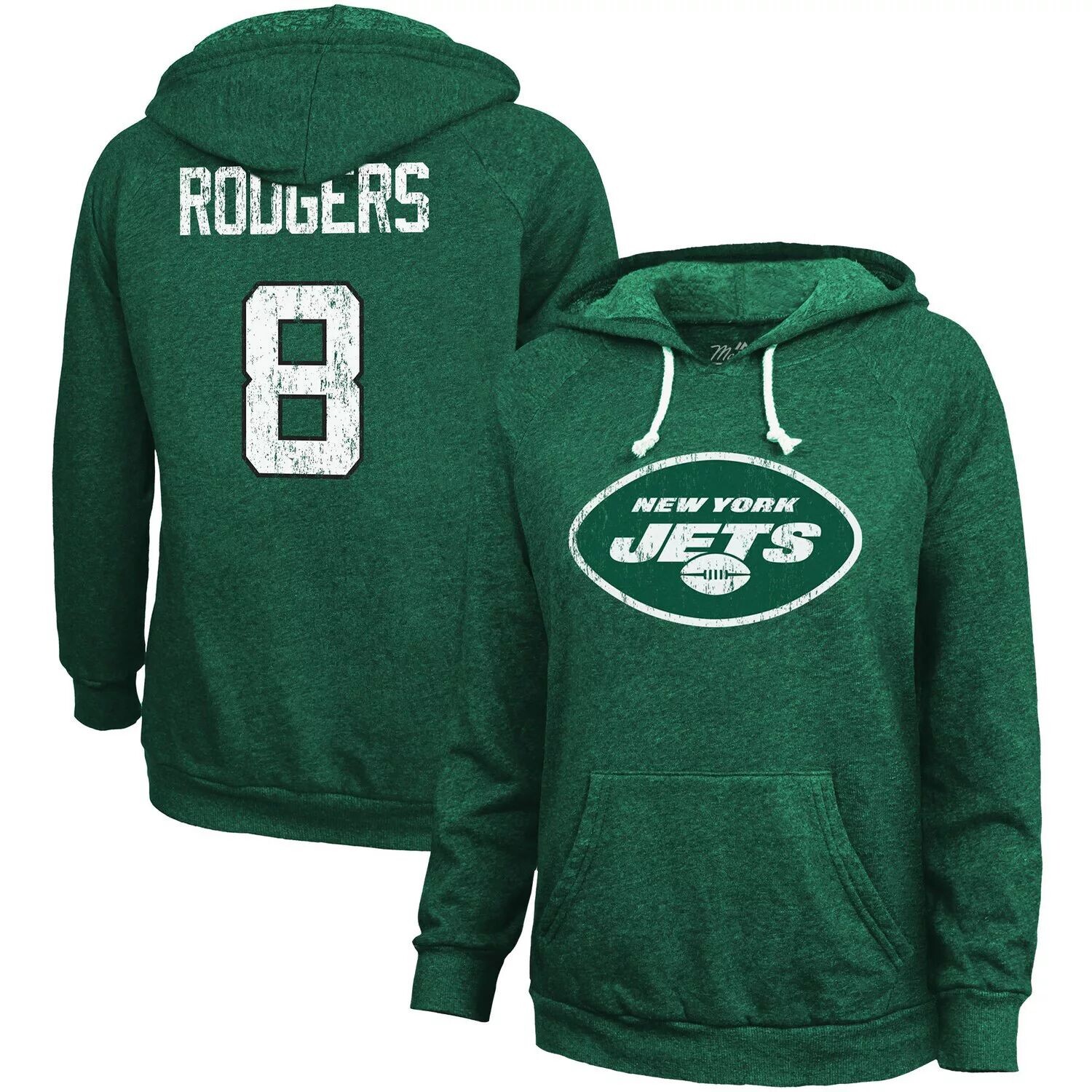 

Женский пуловер с капюшоном Majestic Threads Aaron Rodgers Green New York Jets с именем и номером Majestic