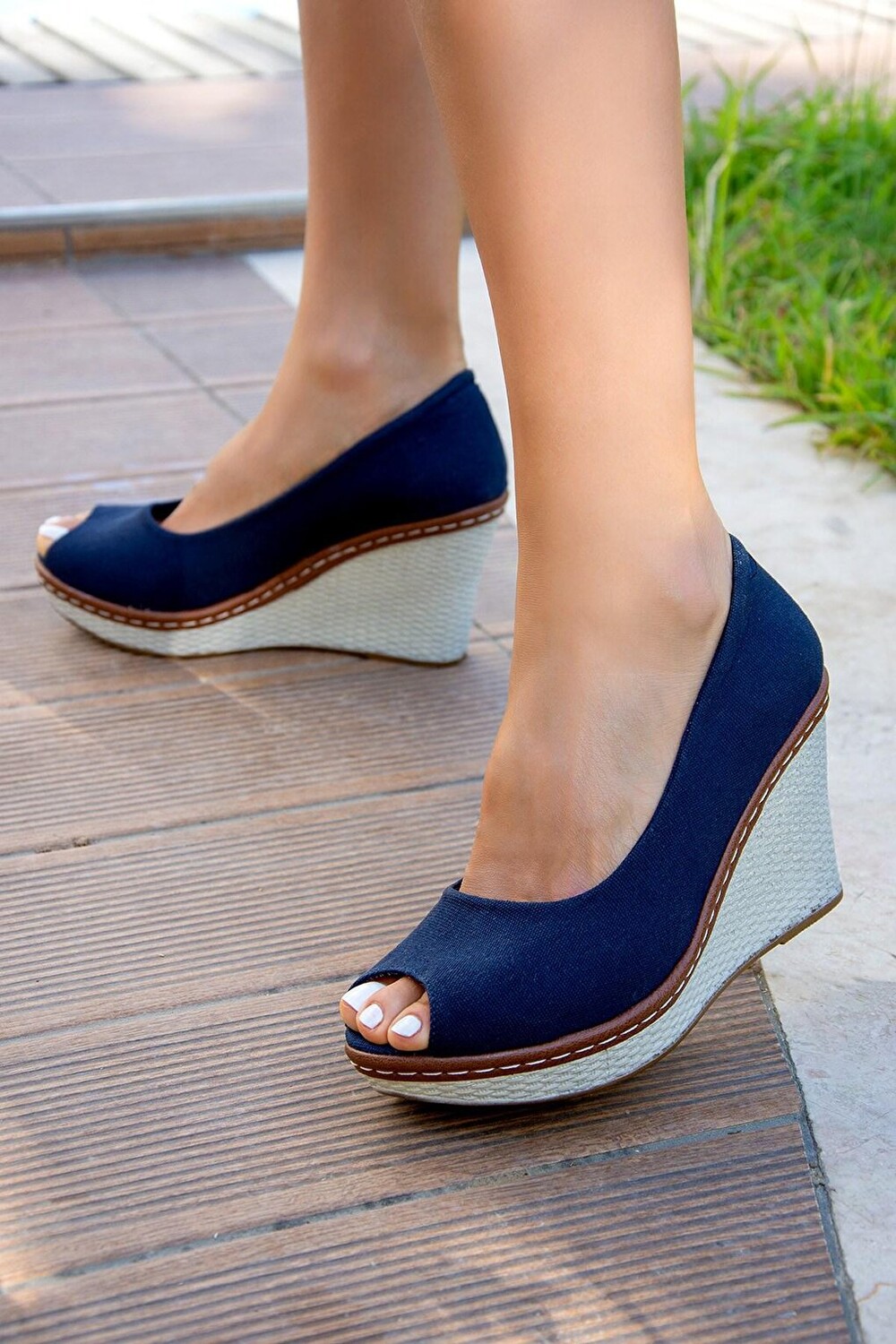 

9674040305 Темно-синие женские туфли на танкетке Fox Shoes, Синий