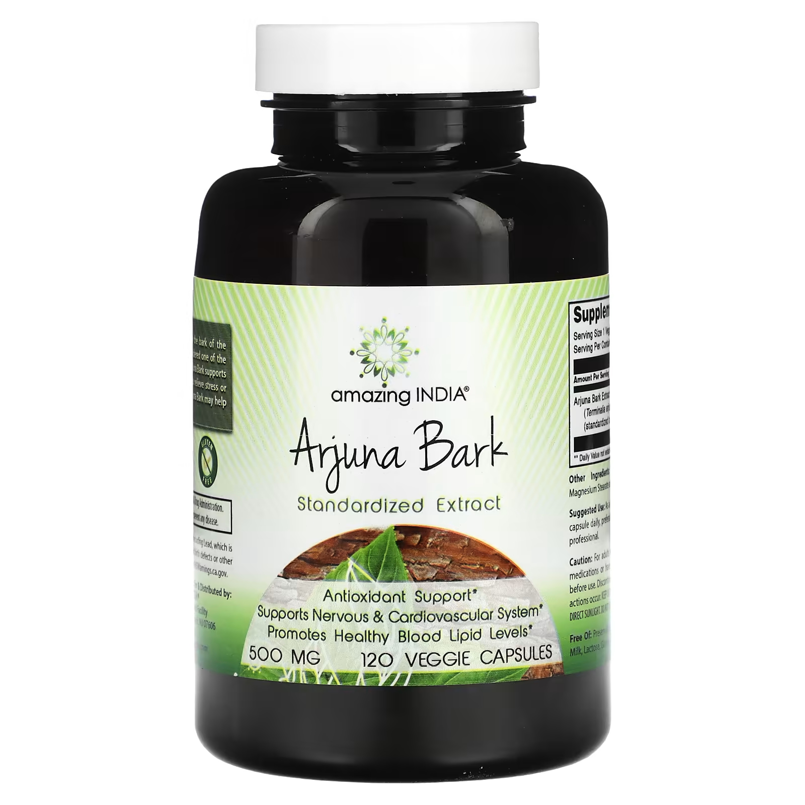 Кора Арджуны Amazing India стандартизированный экстракт, 500 мг, 120 растительных капсул swanson кора арджуны 40 мг 60 капсул