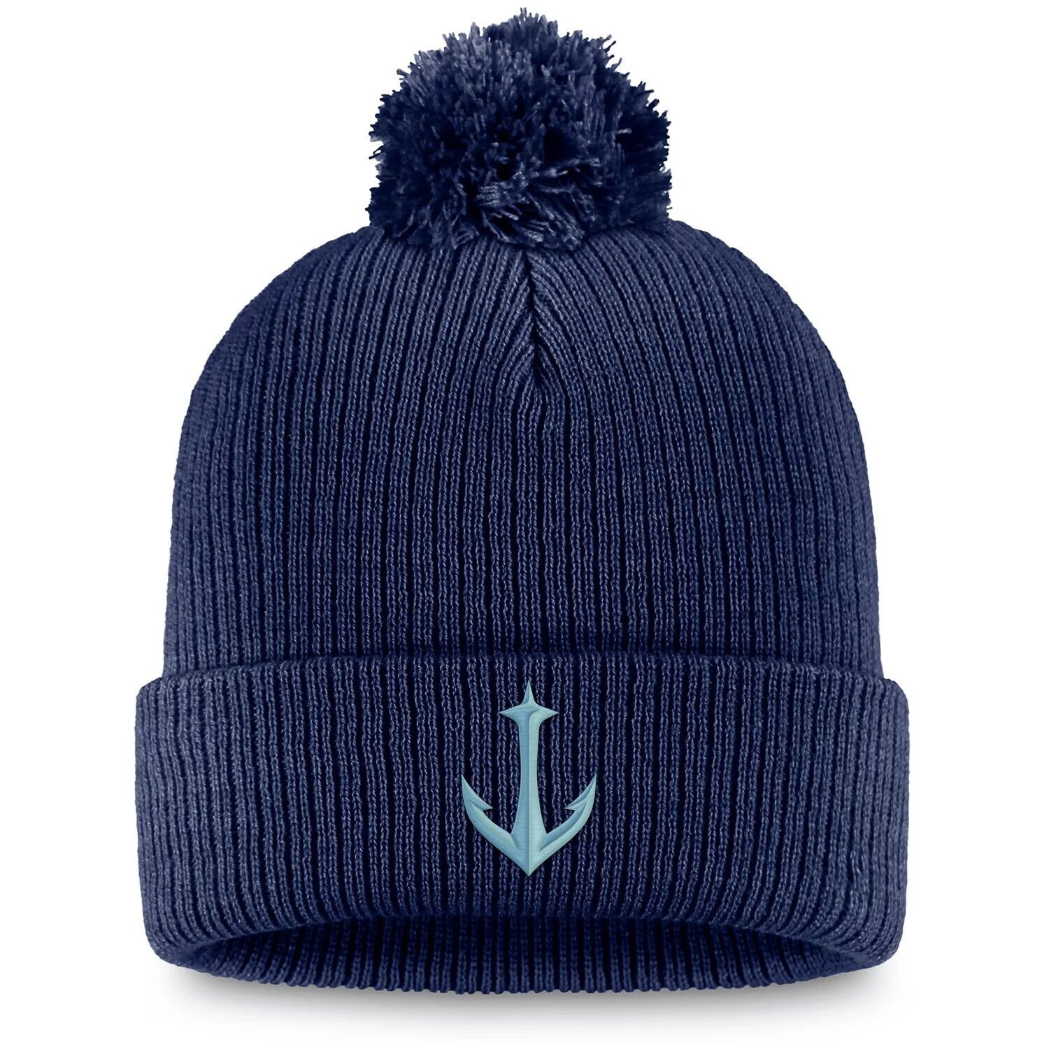 

Мужская вязаная шапка с манжетами и помпоном с фирменным логотипом Fanatics Deep Sea Seattle Kraken Secondary Logo