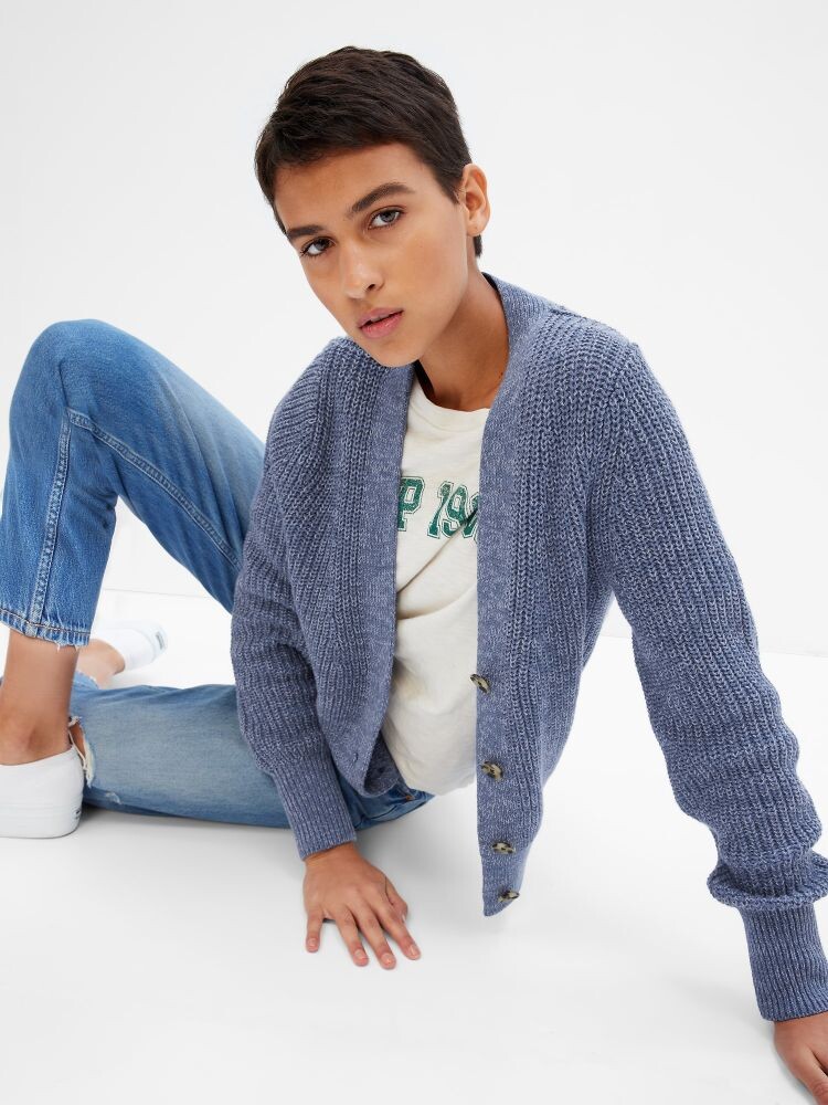 

Укороченный кардиган на пуговицах Gap, синий