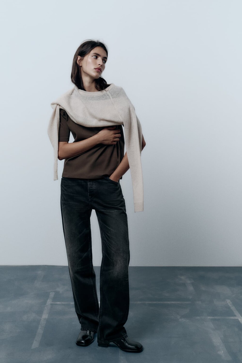 

Футболка из интерлока ZARA, коричневый