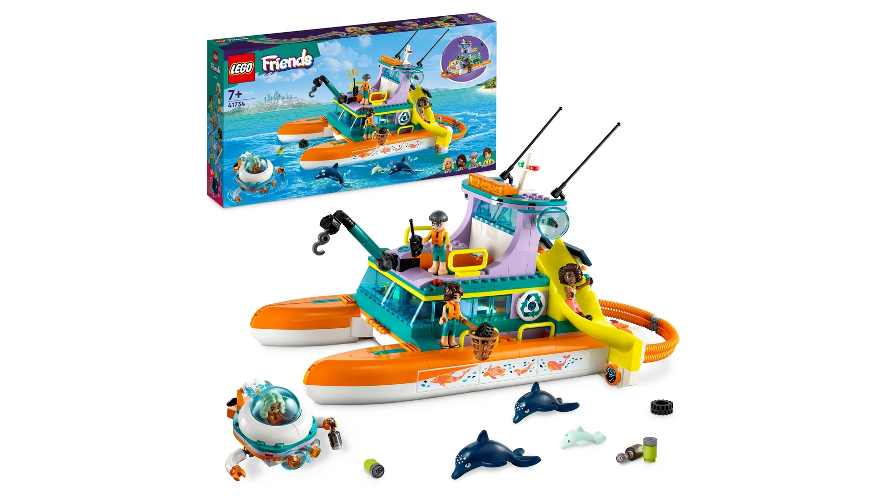 Lego Friends Набор Морской спасательный катер, игрушка с животными для детей конструктор lego friends 41752 морской спасательный самолет