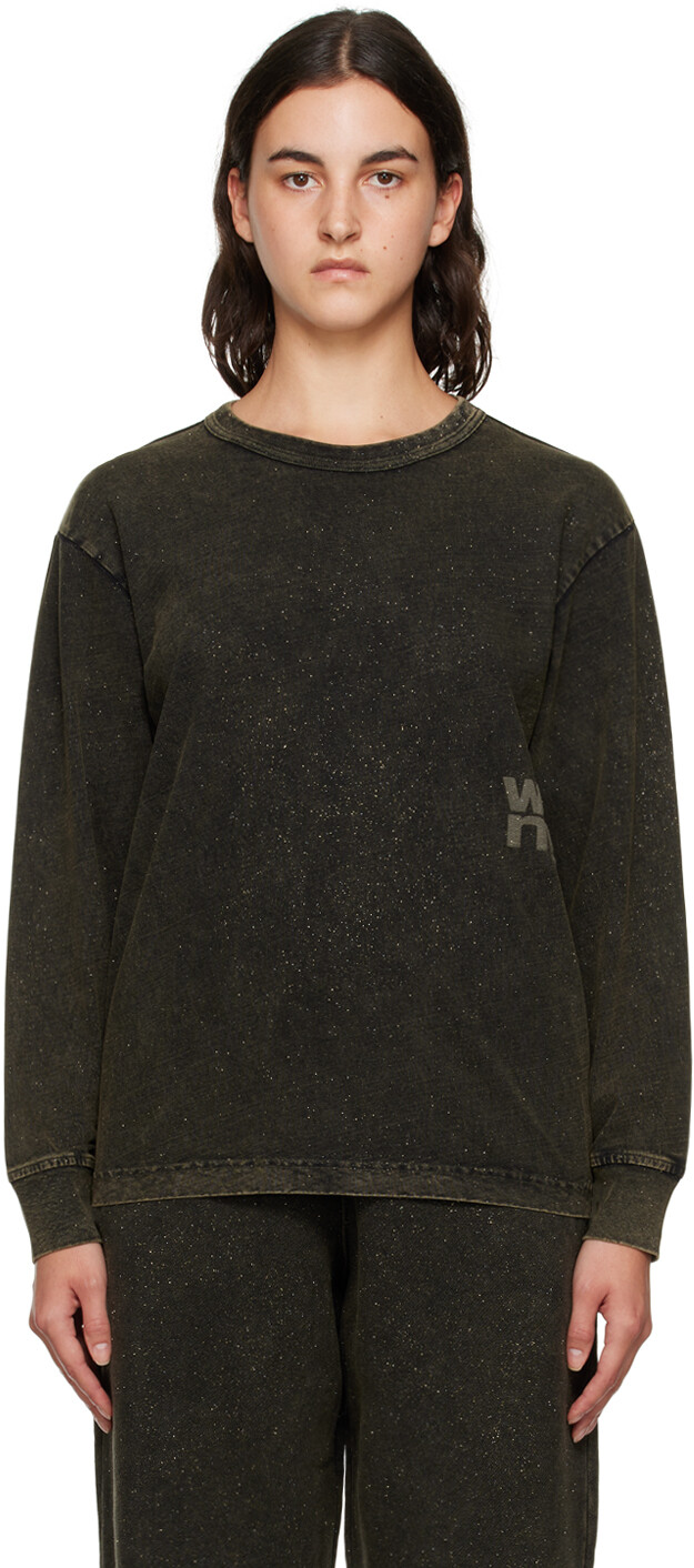 

alexanderwang.t Футболка цвета хаки с блестками и длинными рукавами