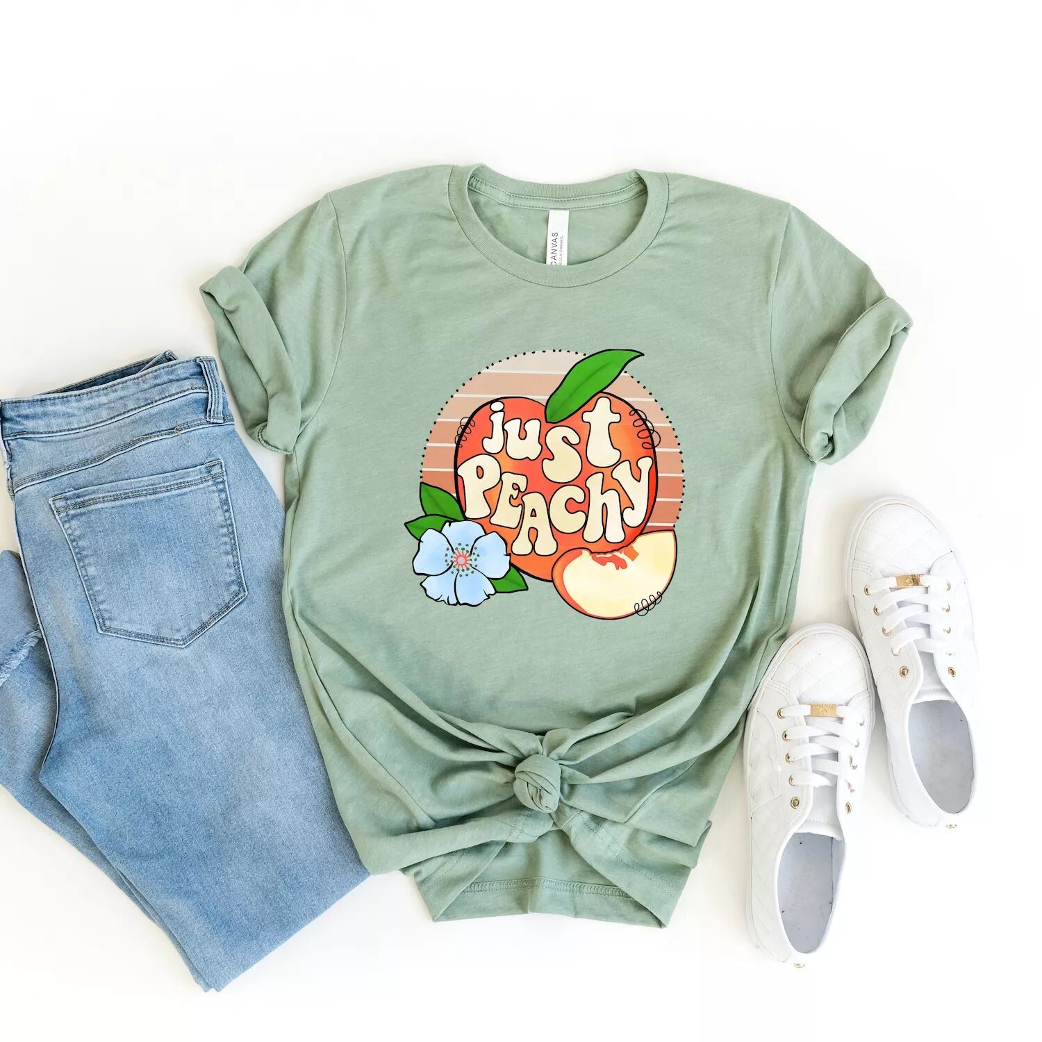 

Футболка с короткими рукавами и рисунком Just Peachy Stripes Simply Sage Market