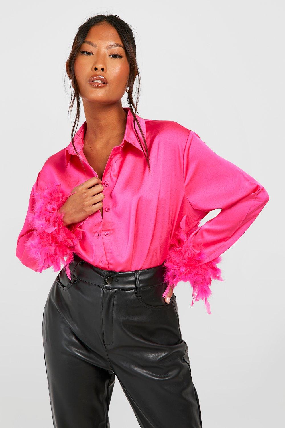 

Рубашка с перьями на манжетах petite оверсайз Boohoo, розовый