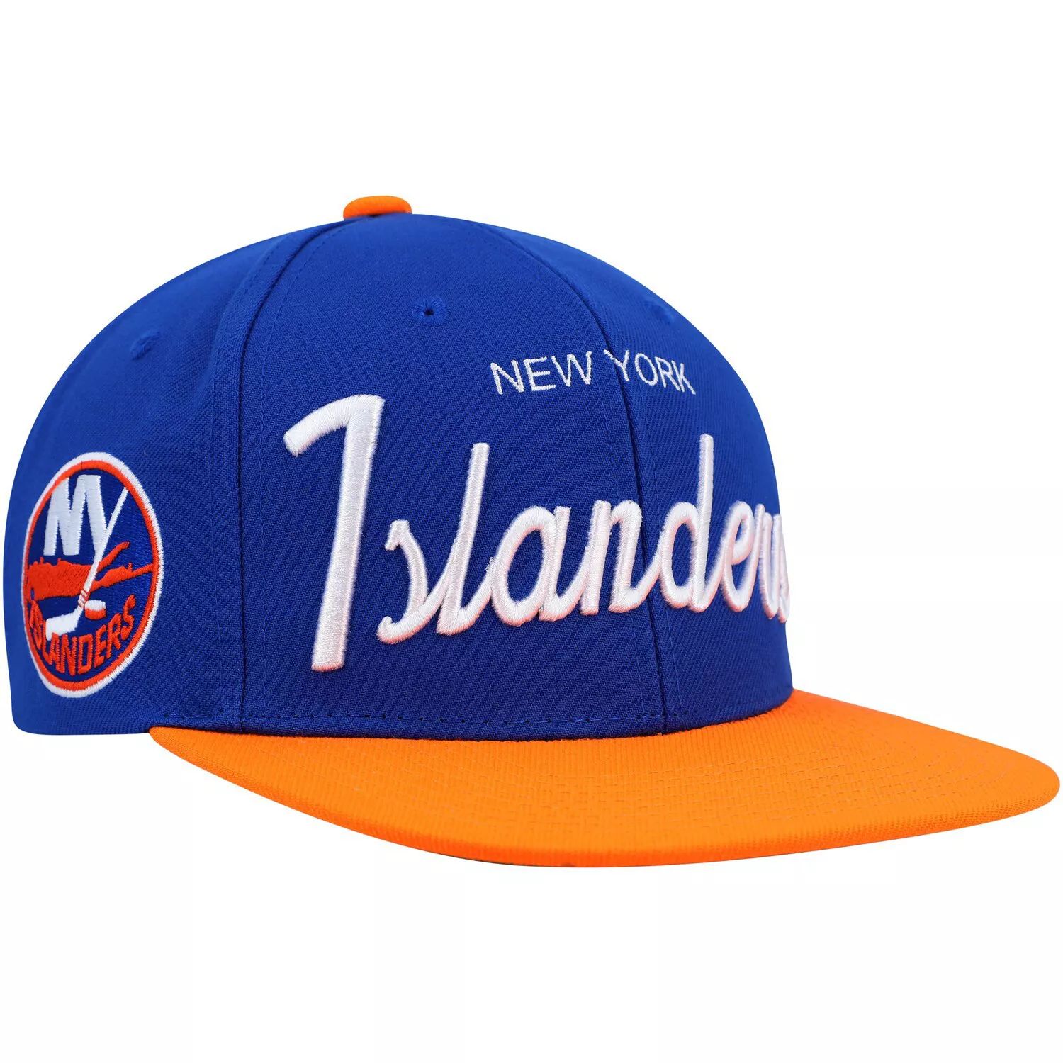 

Мужская бейсболка Mitchell & Ness Royal/оранжевая New York Islanders с винтажным узором Snapback