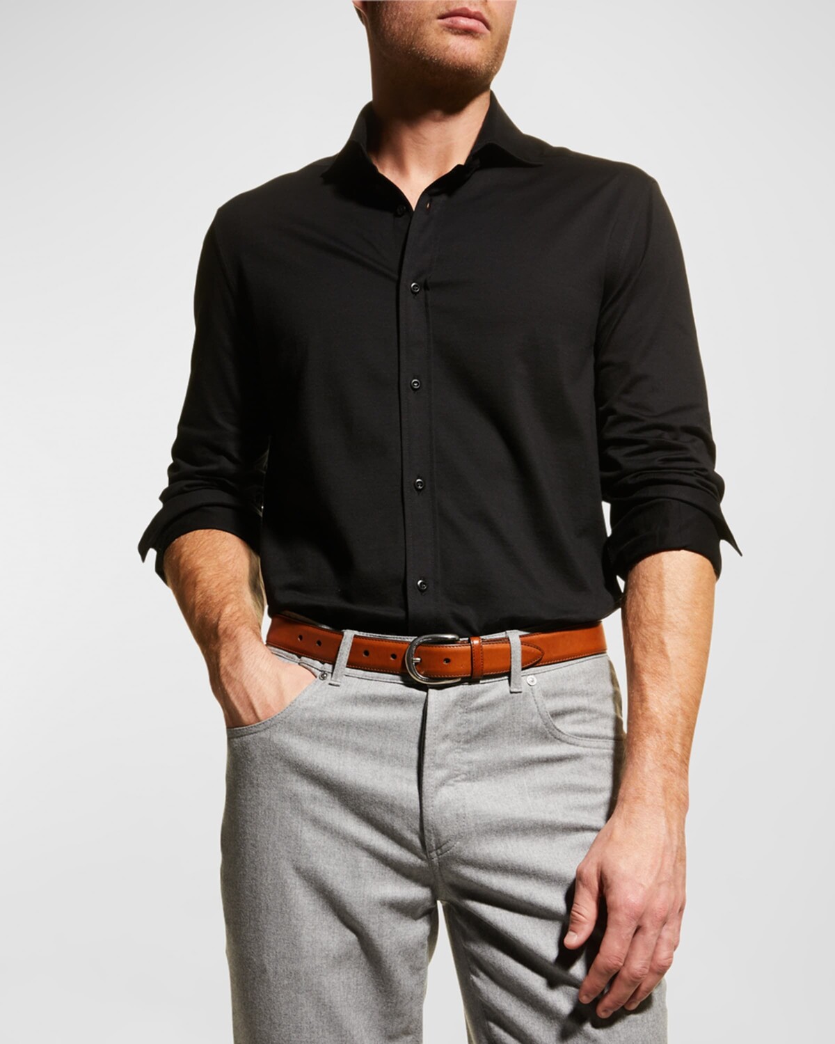 

Мужская трикотажная спортивная рубашка из джерси Brunello Cucinelli, цвет Black