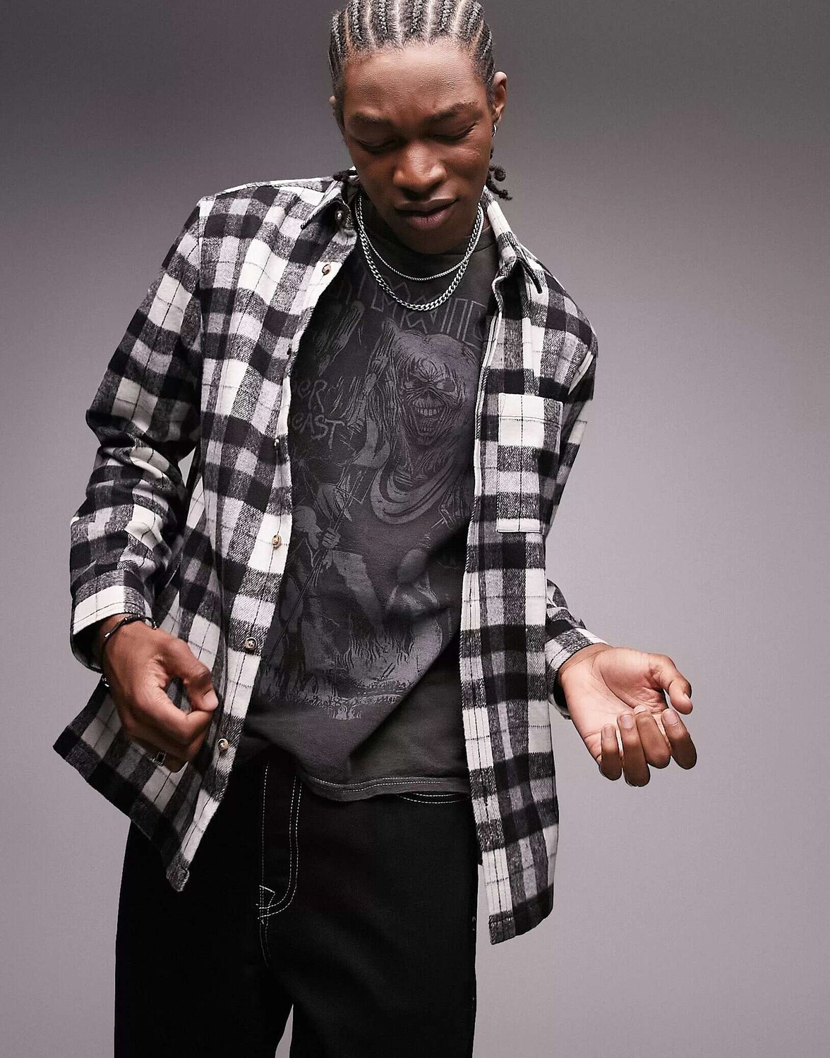 

Серая фланелевая рубашка в клетку Topman