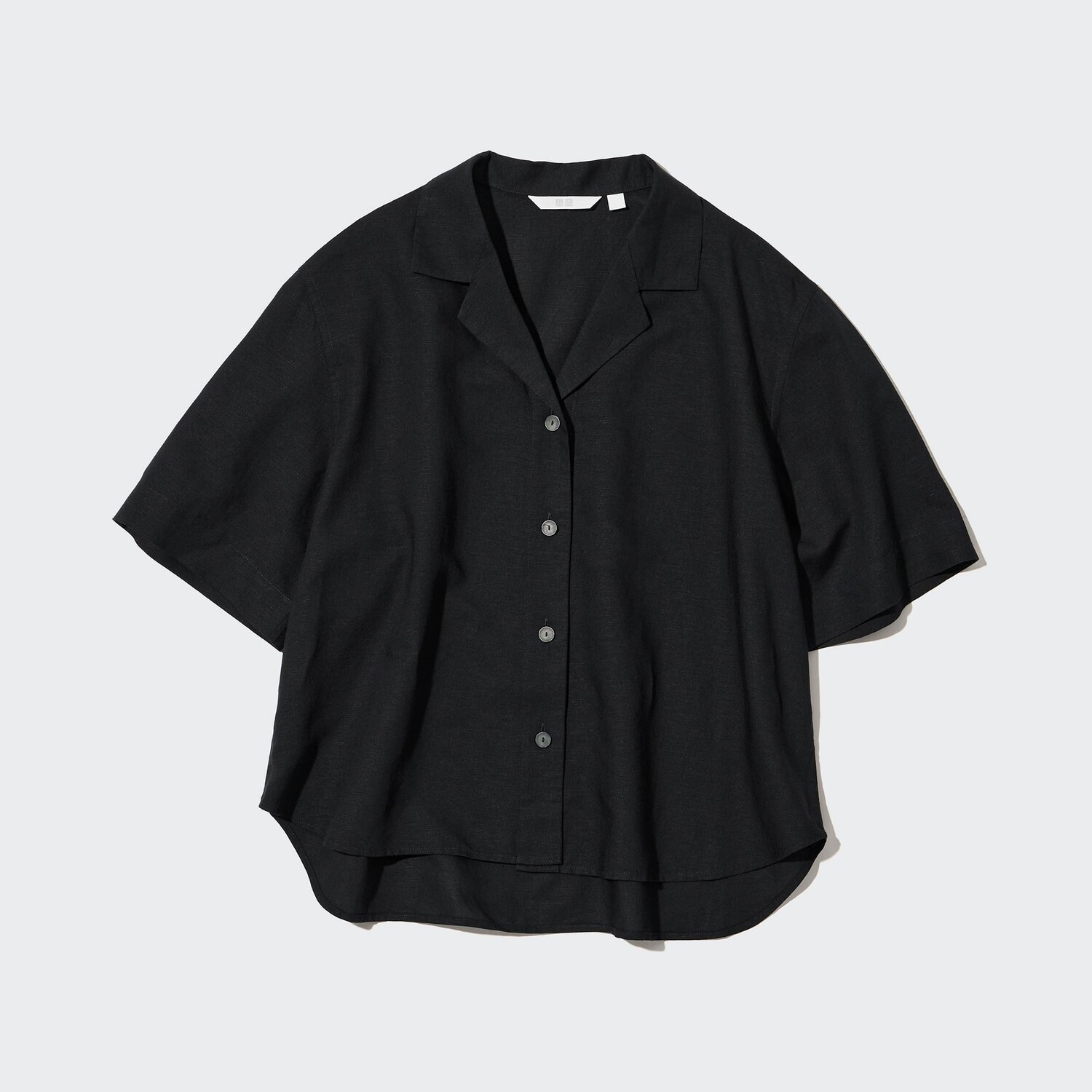 

Рубашка UNIQLO льняная с открытым вырезом и короткими рукавами, черный