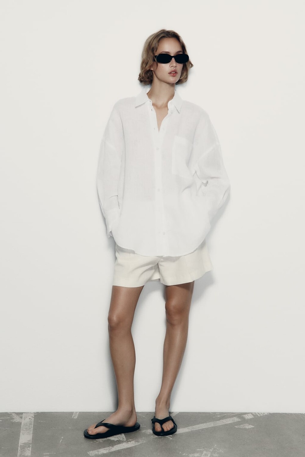 

Льняная рубашка ZARA, белый