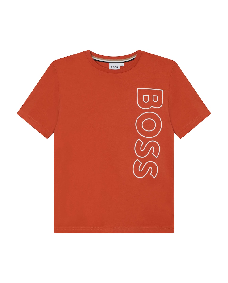 

Футболка для мальчика с короткими рукавами и логотипом сбоку BOSS Kidswear, оранжевый