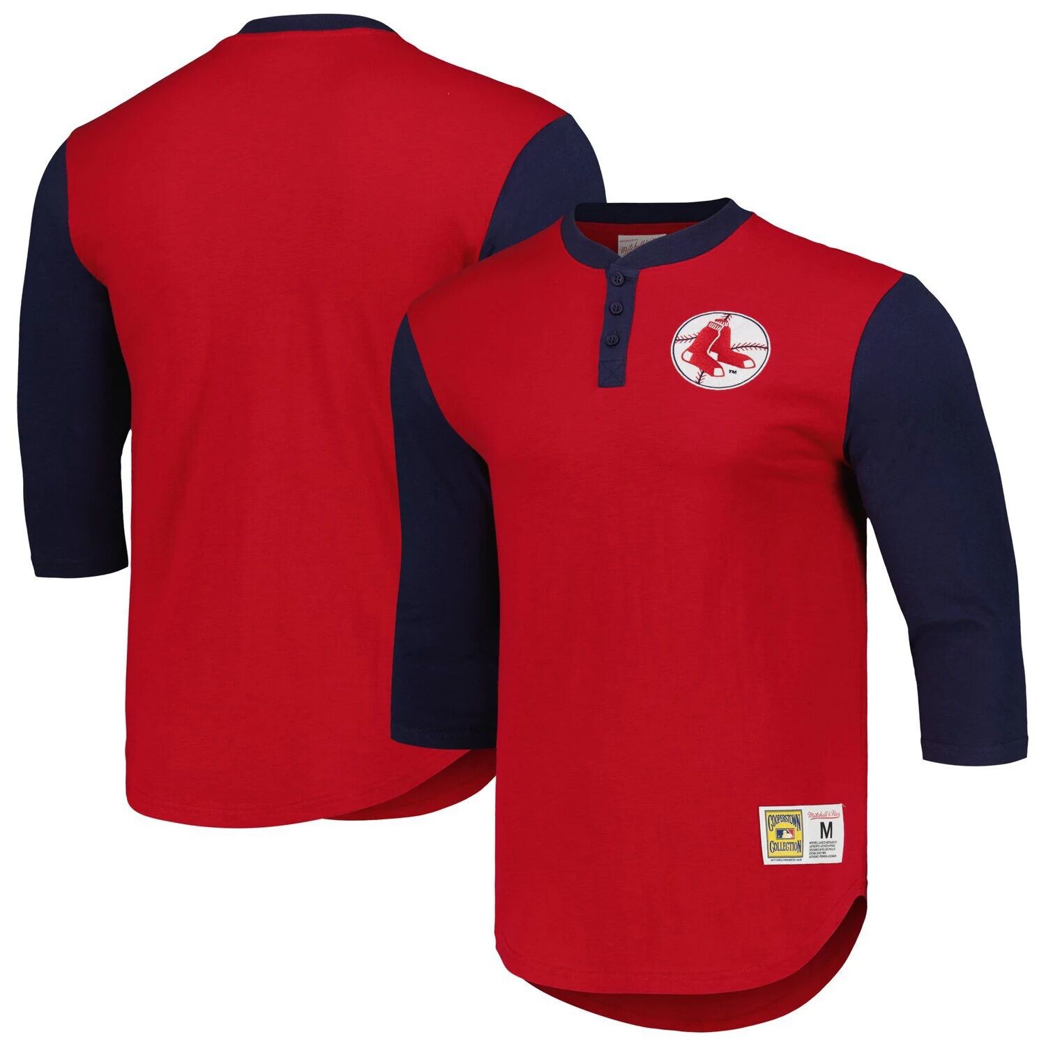

Мужская футболка Mitchell & Ness Red Boston Red Sox Cooperstown Collection Legendary Slub Henley с рукавами 3/4