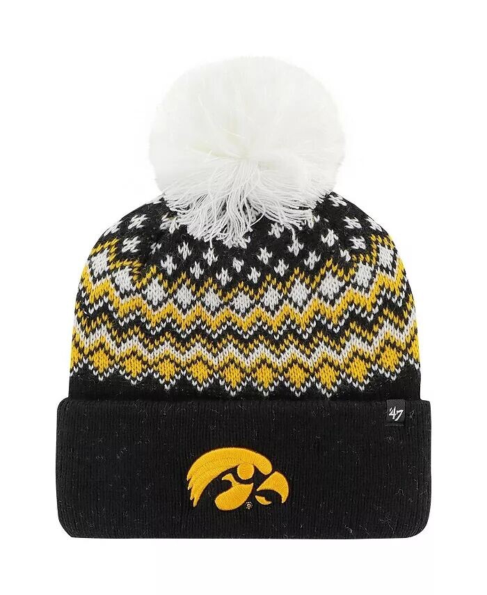 

Черная женская вязаная шапка Iowa Hawkeyes Elsa с манжетами и помпоном '47 Brand, черный