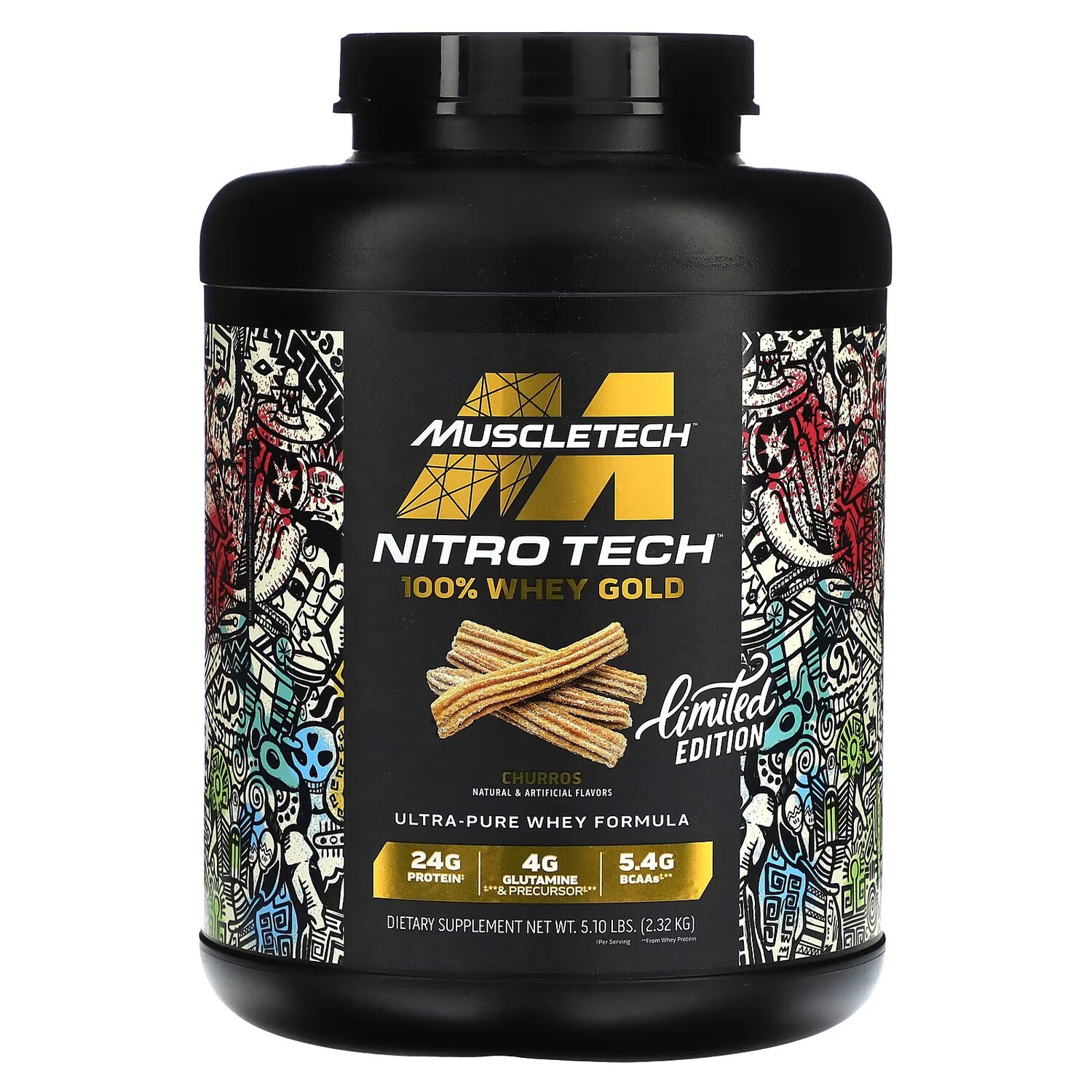 

Nitro Tech, 100% Whey Gold, ограниченный выпуск, чуррос, 5,10 фунта (2,32 кг) Muscletech