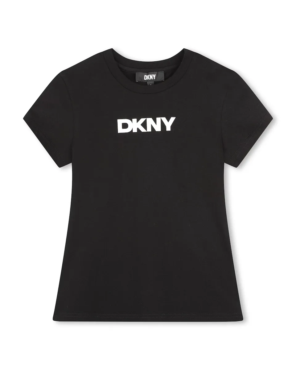 

Футболка для девочки с короткими рукавами и контрастным логотипом DKNY, черный